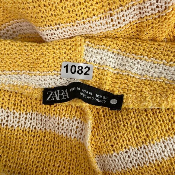 Zara Striped Yellow‎ & White High Waisted Knit Wide-Leg Rustic Trousers Pants M - Picture 5 of 12